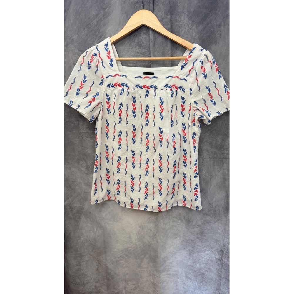Bohemian Embroidered Floral Vine Square Neck Cotton Blouse Cottagecore Size Med